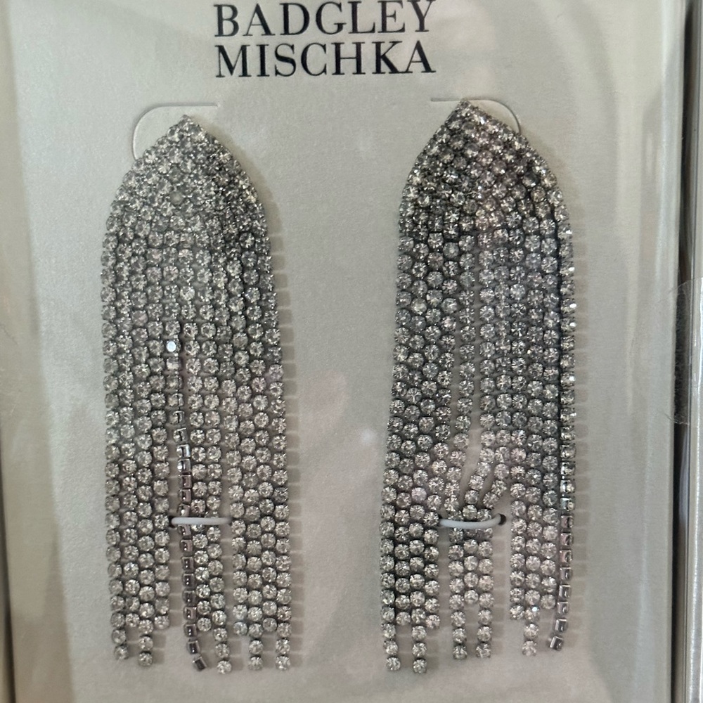 Badgley Mischka Crystal and Silver Dangle Earrings